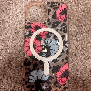 Floral MagSafe-Compatible Clear Phone Case - Pink & Blue Flowers